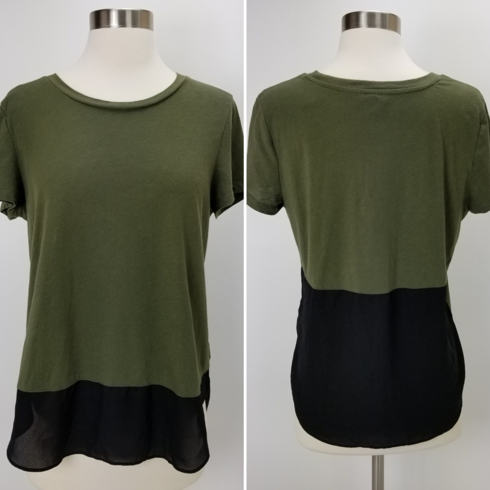 Express Short Sleeve Top Army Green Color Block